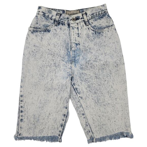 4/$20 VTG BONJOUR Paris 80s Acid Wash Cutoff Raw Hem Denim Bermuda Shorts 4 - Picture 1 of 5